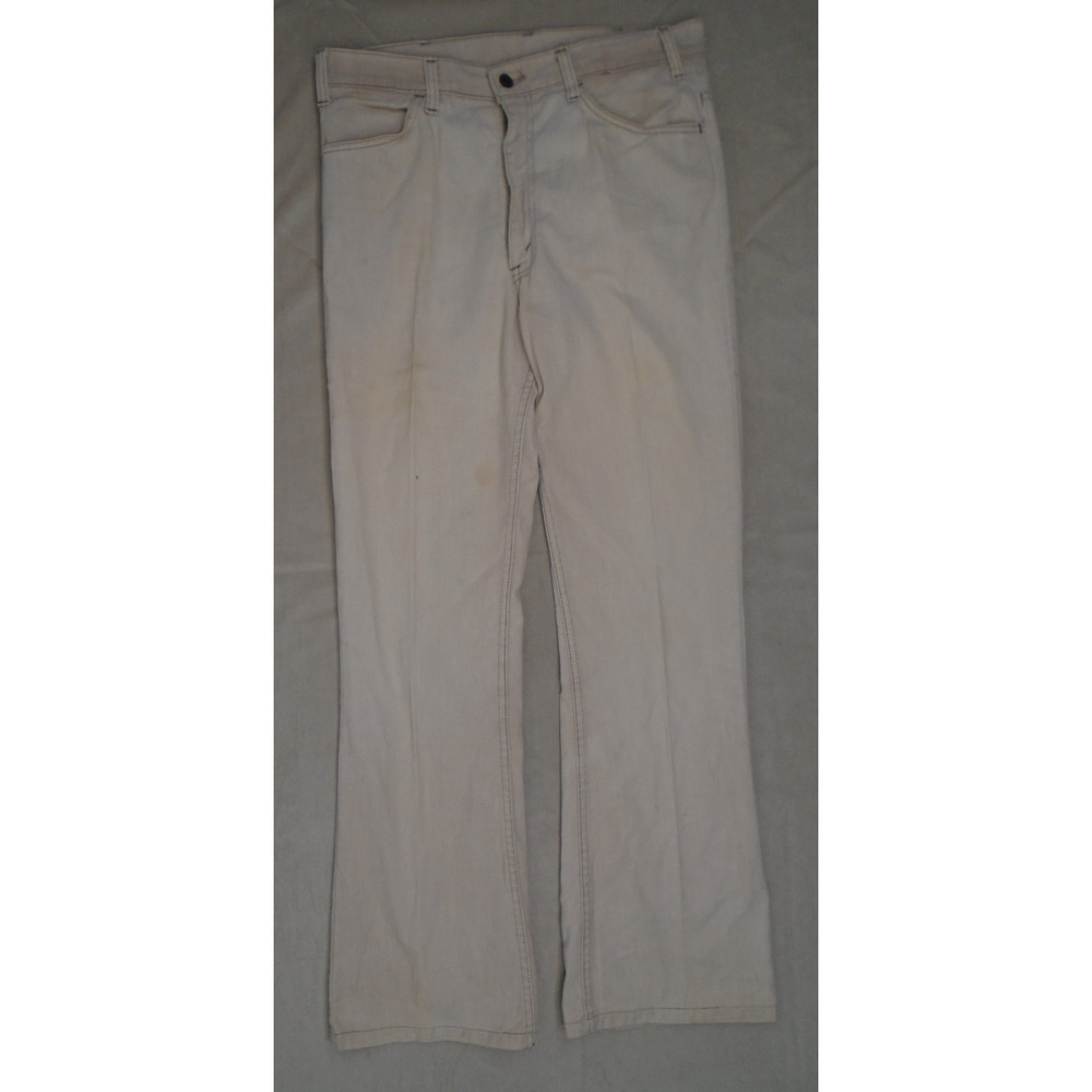 Vintage 70s Levis 646 White Tab Flare Bell Bottom Corduroy Pants Cream Beige 80s
